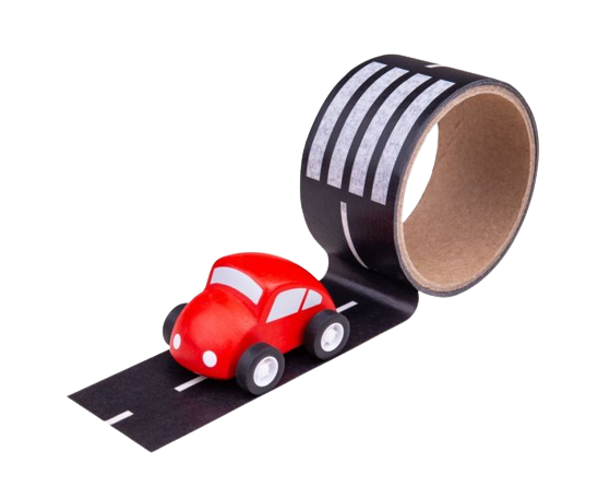 Roadway Tape and Wooden Car